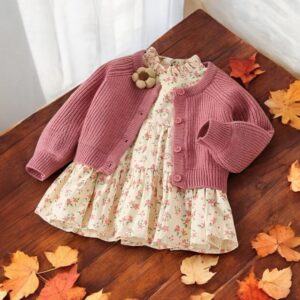 Floral Baby Dress & Knit Cardigan Set